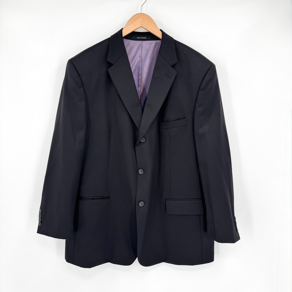Wilke Rodriguez Mens 48R Black Wool Suit Jacket 3 Button Purple Lining